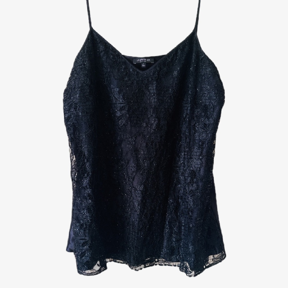 Lafayette 148 V-neck Beaded Camisole Black Silk blend Size L